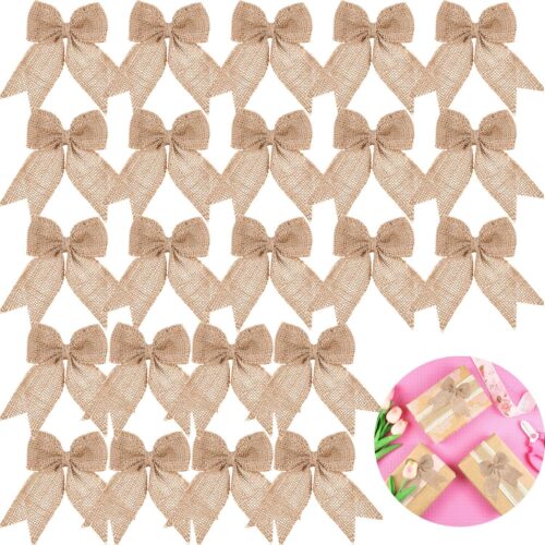 30 Pieces Burlap Bows Burlap Bow Knot Handmade Burlap Decorative Bowknot Natural Ornament Bow