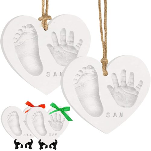 Personalized New Baby Gifts for New Parents - Hand Print Christmas Ornament Kit (Duo Heart)