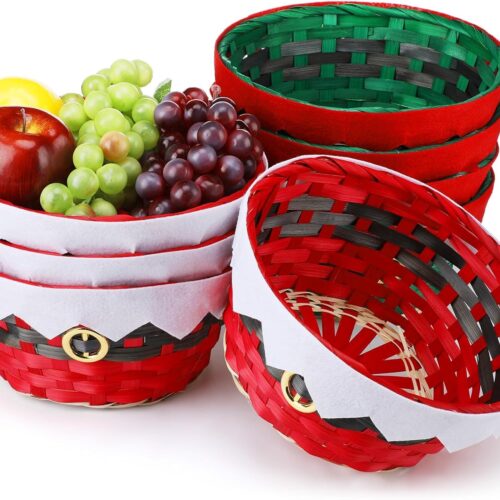 Christmas Round Bamboo Gift Baskets Woven (8 Pcs)