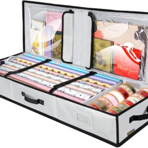 Christmas Wrapping Paper Storage Organizer with Flexible Partitions and Pockets, 40" Durable 600D Oxford Fabric (Gray)