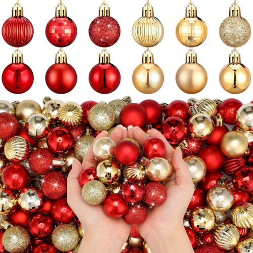 1 216 Pcs Mini Christmas Ball Ornament 1.18, 6 Styles (Red,Gold)