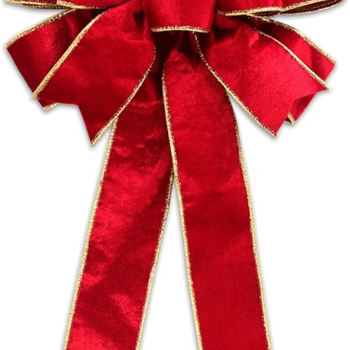 1 Gold Wired Red Velvet Bows for Wreath Floral
