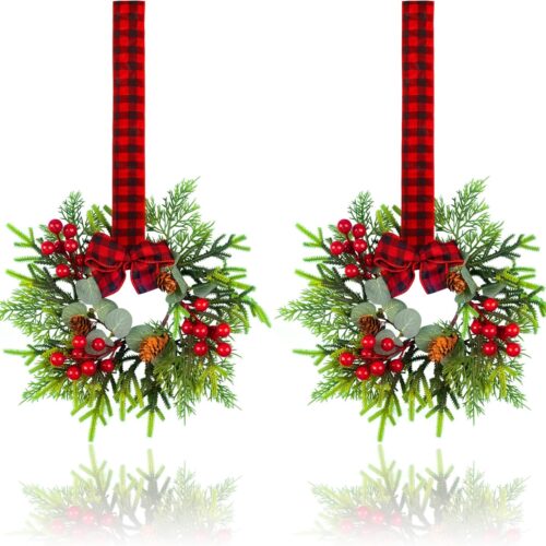 Set of 2 - Mini Wreaths with Red Berry Pine Eucalyptus