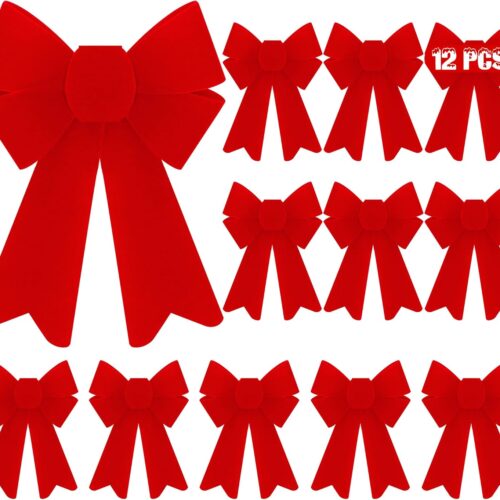 1 12 PCS PVC Christmas Tree Bows 5 x 8 Inches