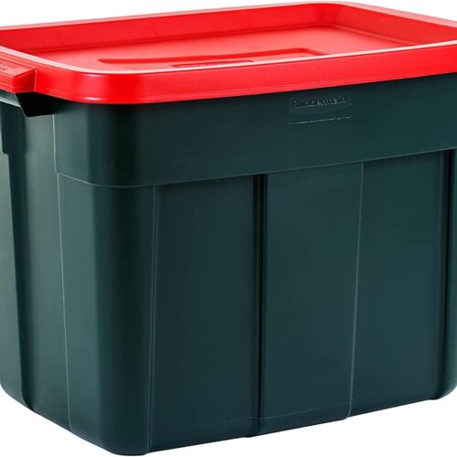 1 Green & Red, Rugged Plastic Stackable Storage Bins with Lids and Handles