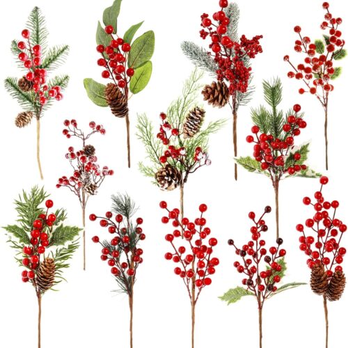 12 Pack Christmas Tree Picks, 12 Inch Artificial Christmas Flowers