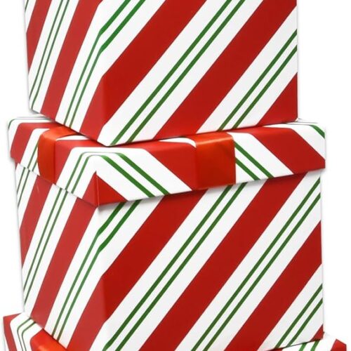 1 Square Christmas Nesting Gift Boxes with Ribbon Bow Set of 4 Assorted Sizes