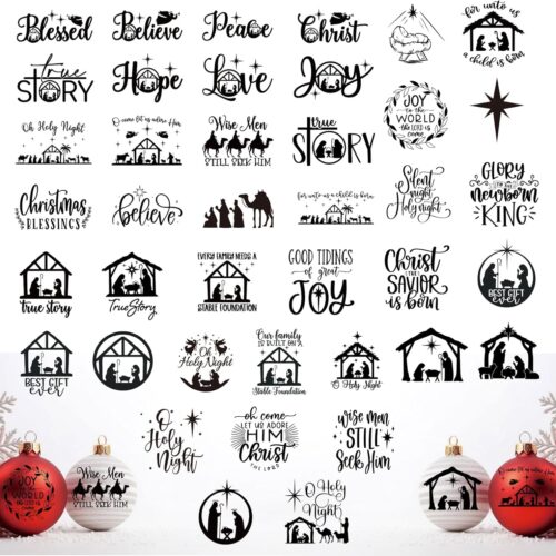 1 40 Pieces Christmas Nativity Stickers (40 Pcs Black Nativity)
