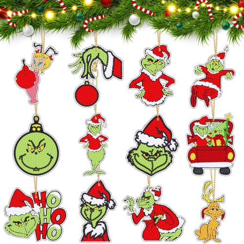 12Pcs Christmas Diamond Art Keychains