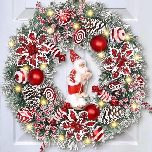 1 18" Christmas Wreath with Skiing Santa Claus