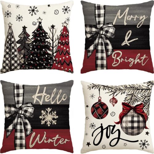 1 18 x 18 Inch Christmas Winter Holiday Xmas Trees Red Throw Pillow Covers
