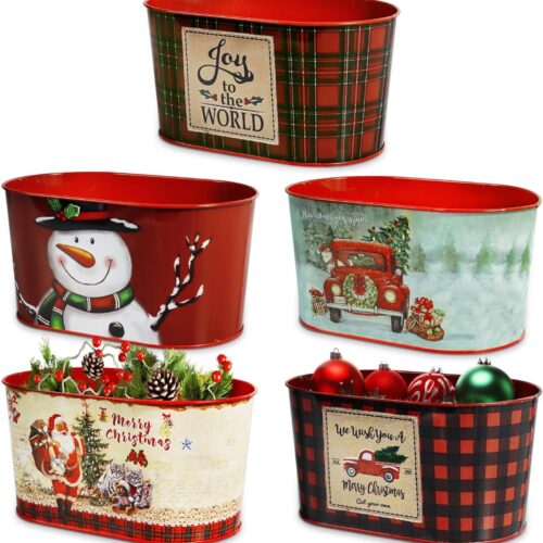5 Pieces Christmas Metal Herb Garden Planter Table Centerpieces 7.9" L x 5.2" W x 4.3" H