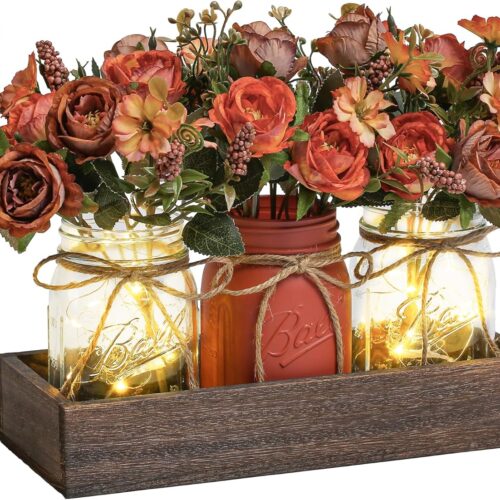 1 3 Pcs Mason Jar Centerpiece Table Decorations for Dining Table, Orange