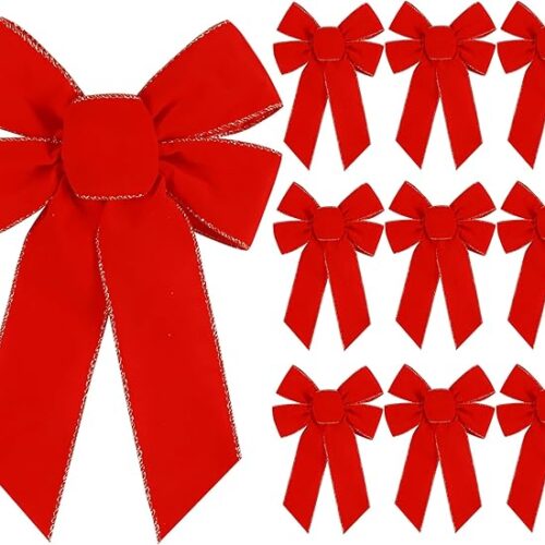 10 Pcs Red Bows Christmas Tree Decorations