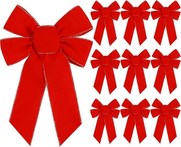 10 Pcs Red Bows Christmas Tree Decorations 1