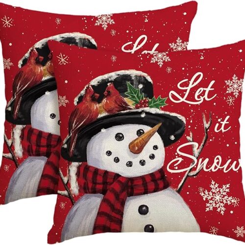 Snowman Christmas Red Throw Pillow Covers