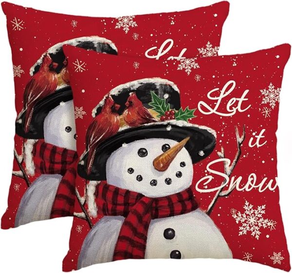 Snowman Christmas Red Throw Pillow Covers 1