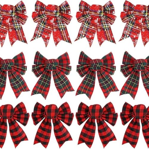 Red Buffalo Plaid Bows 12PCS