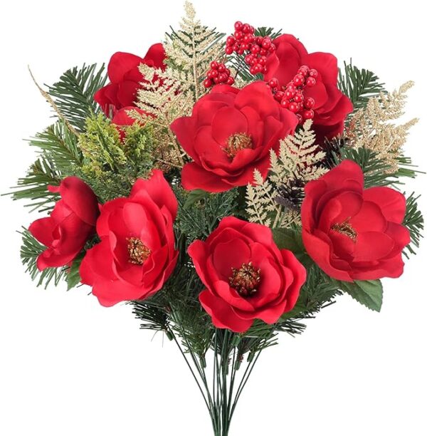 Christmas Flowers Artificial Magnolia Bouquet 1