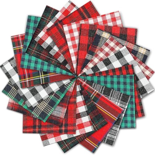 30Pcs Christmas Plaid Fabric