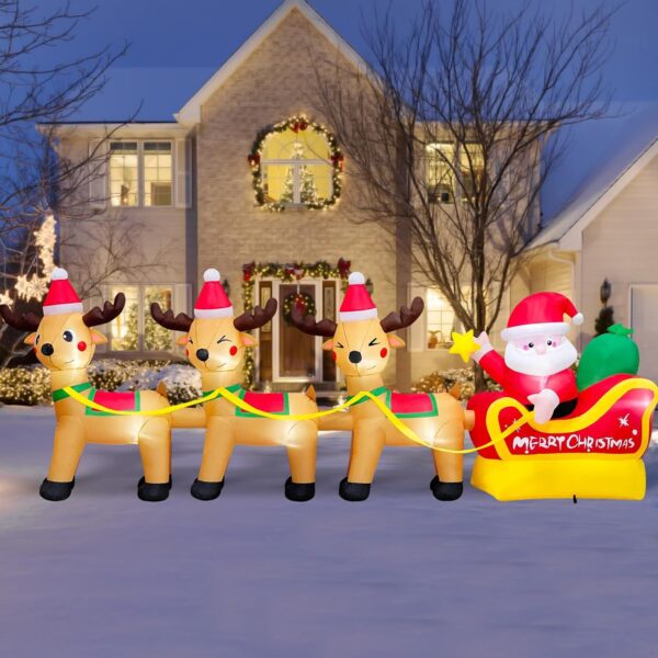 10ft Blow Up Santa Claus Reindeer Sled Inflatable with Built-in LEDs 1