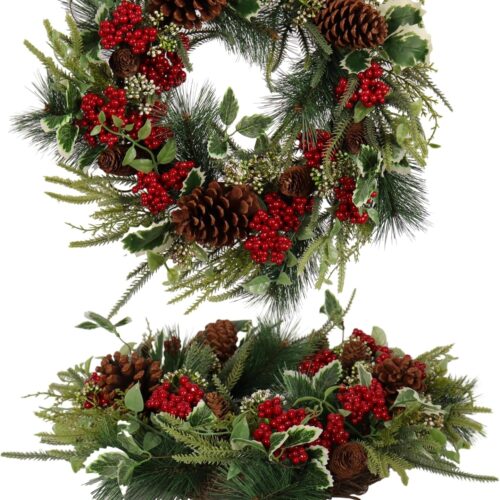 1 22 in– Artificial Pine with Red Berries and Pinecones Christmas Wreath