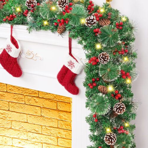 9 FT Christmas Garland with Lights with 3 Modes