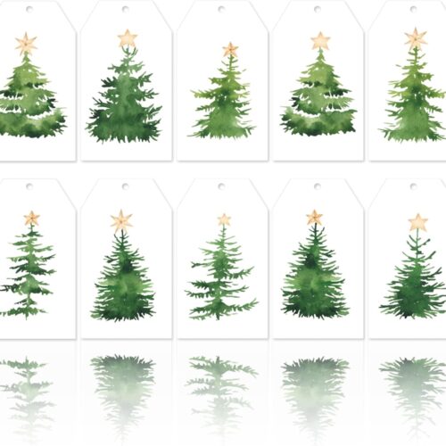 1 120Pcs Christmas Paper Gift Tags with Hemp Rope Watercolor, 10 Design