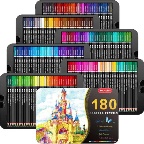 180-Color Artist Colored Pencils Set for Adult Coloring Books, Soft Core, Professional Numbered Art