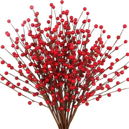 15Pcs Artificial Holly Berry Stem, 16.5 Inch Holly Berry Pick Decorative Wire Branch