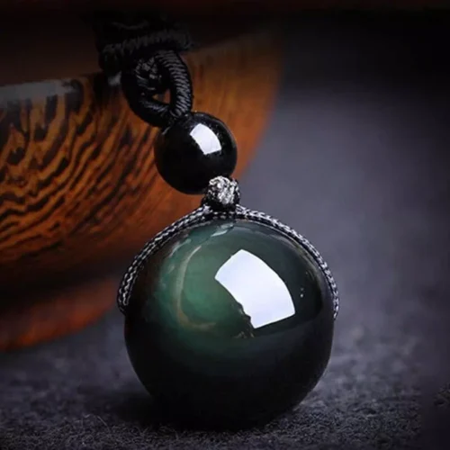 1 Rainbow Obsidian 16mm Bead Pendant Healing Luck Amulet Men Women Necklace Gift