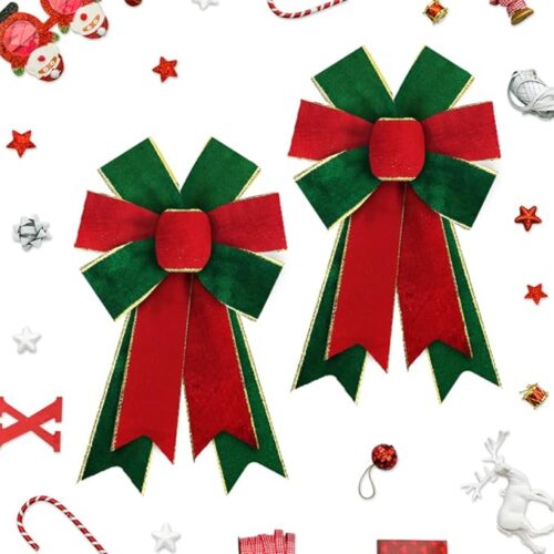 1 Green Solid Red Burlap Bows