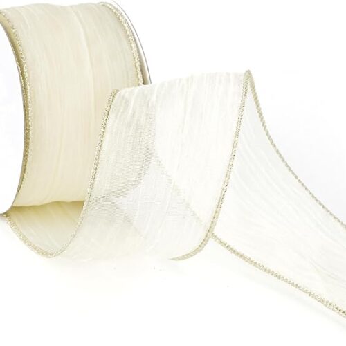 1 Cream Crinkle Sheer Wired Ribbon