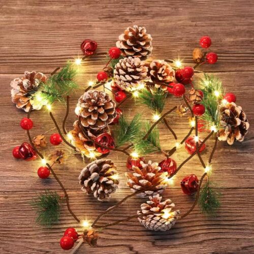 2 Pack Christmas Pine Cone String Lights, 13 FT 40 LED Total Prelit Battery Operated Garland