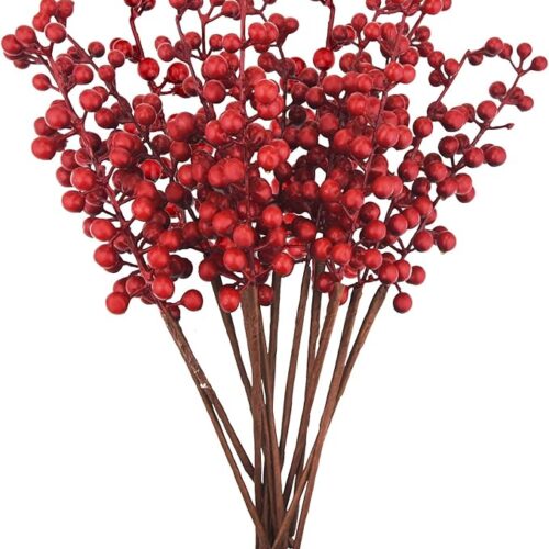 1 Artificial Red Berry Stems Branches
