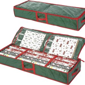 Underbed Gift Wrap Organizer,Gift Wrapping Paper Storage Container,Holds up to 20 Rolls,41W x 14D x 6H (Green)