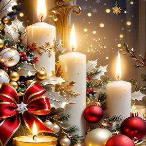 DIY Winter Candles Diamond Art,Full Round Drill Diamond Dot Gem Art Kits,Sweet Home Wall Decor 12x16 Inch