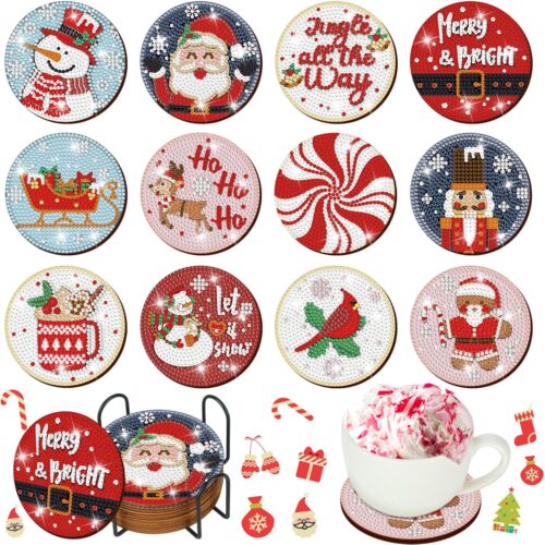 1 12 Pcs Christmas Diamond Art Coasters Classic