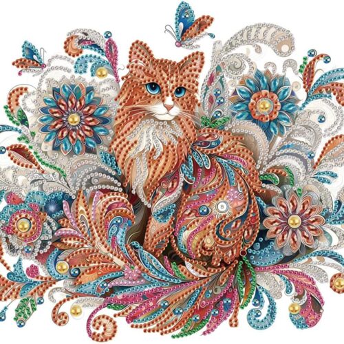 1 5D Cat Special Shape Diamond Art Kits 12×12inch/30×30cm