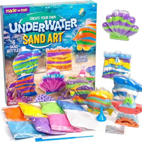 Create Your Own Underwater Sand Art, Includes 6 Ocean-Themed Bottles, 8 Sand Colors, Glitter, & Funnel