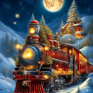 Christmas Train Diamond Art for Adults Beginner DIY 5D Full Round Drill Gem Art Paint with Home Wall Decor (12x16in)
