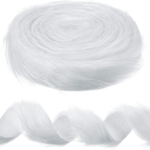 Ribbon Trim Faux Fur Fabric Roll Winter (White,1.5 Inch)