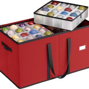 Dual Zippers, Stackable Christmas Storage Container with Lid, 8 Trays, 600D Oxford, 3-Inch 128 Slots