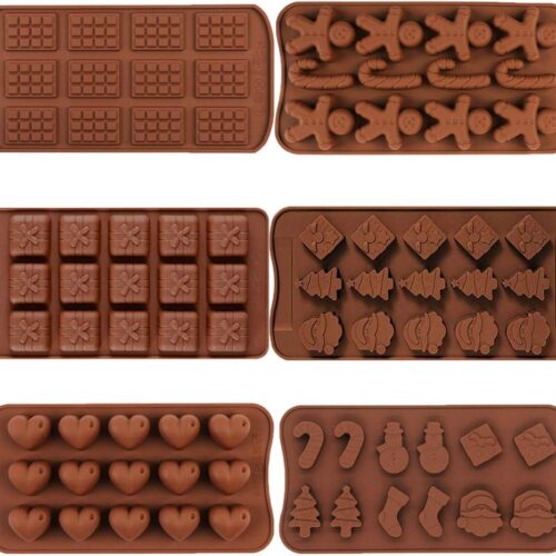 6 Pack Christmas Silicone Chocolate and Candy Moulds Non-Stick