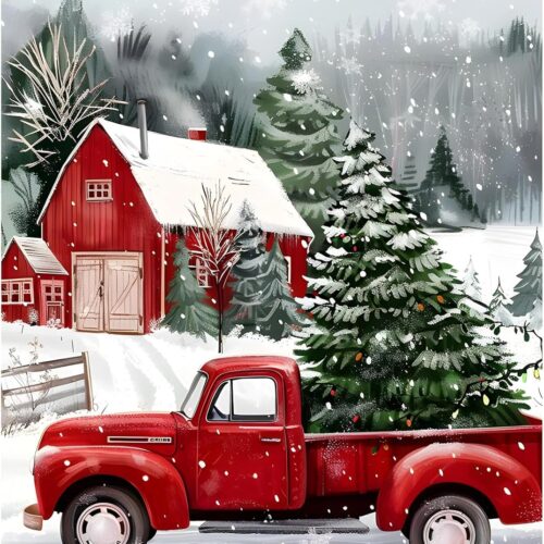 Red Truck 5D Diamond Art Kits 12x16 Inch/30x40cm