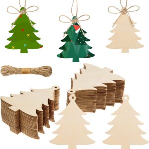 72 Pieces Wooden Christmas Tree Cutouts Crafts Embellishments Unfinished Christmas Tree Hanging Ornaments