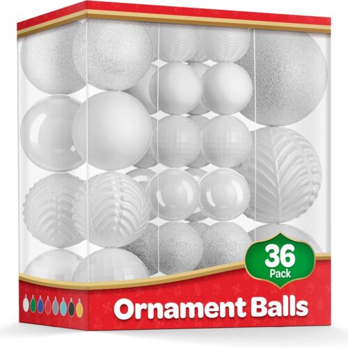 Set of 36 - Beautiful [White] Christmas Tree Decorations Ornaments Set - 6 Style