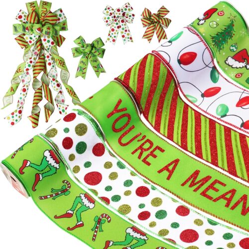 Christmas Ribbon Wired 2.5 Inch,6 Roll 30 Yards Red and Green