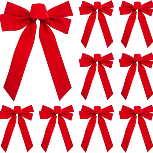 10 Pack Red Christmas Bows for Wreath Decorations, 9 x 13 Inches