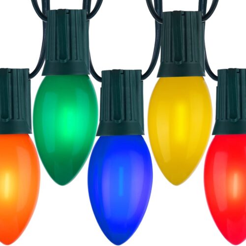 Vintage C9 LED Christmas Lights Outdoor Multicolor, 50 Feet C9 String Lights (Green Wire)
